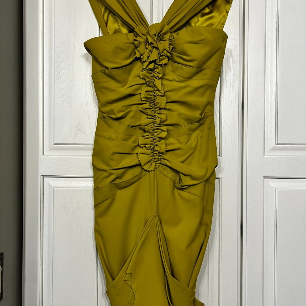 Zac Posen chartreuse cocktail dress; size 6; knee-length; lined